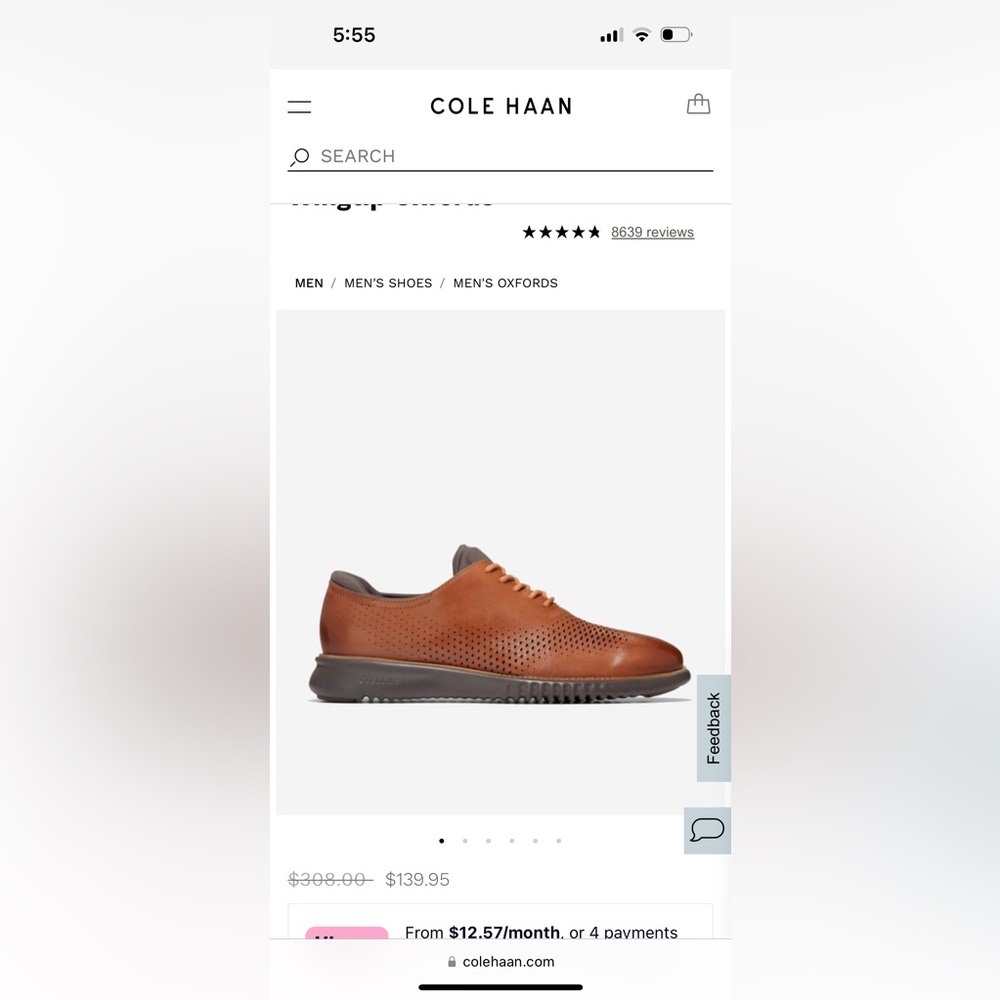 Cole Haan Men's Tan Perforated Oxfords
